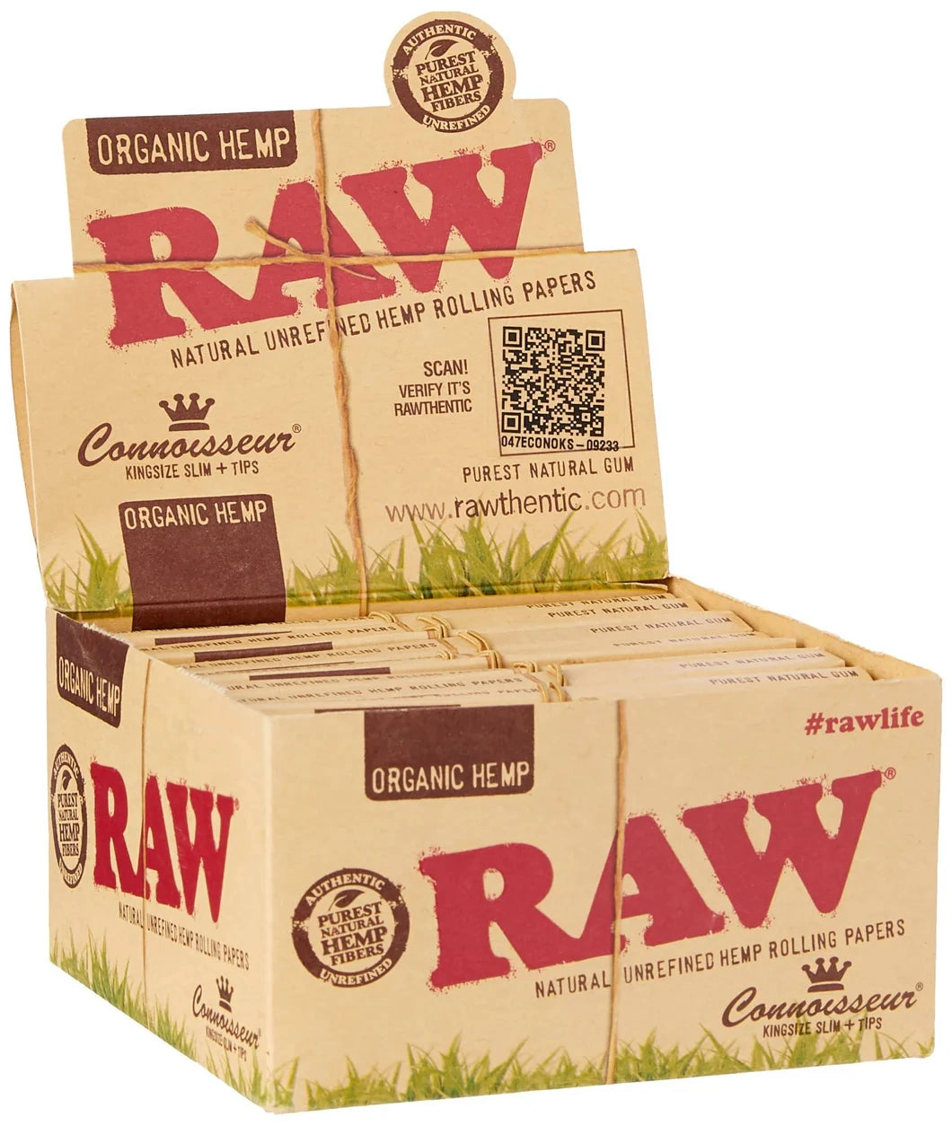 RAW Organic Connoisseur King Size Slim Rolling Paper with Roach Tips 24 Pack