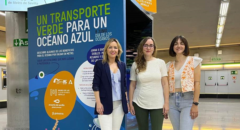 Metro de Sevilla, el Museo de las Ilusiones y el Acuario de Sevilla se unen para celebrar el Día Mundial de los Océanos con una innovadora instalación de en torno a la sostenibilidad